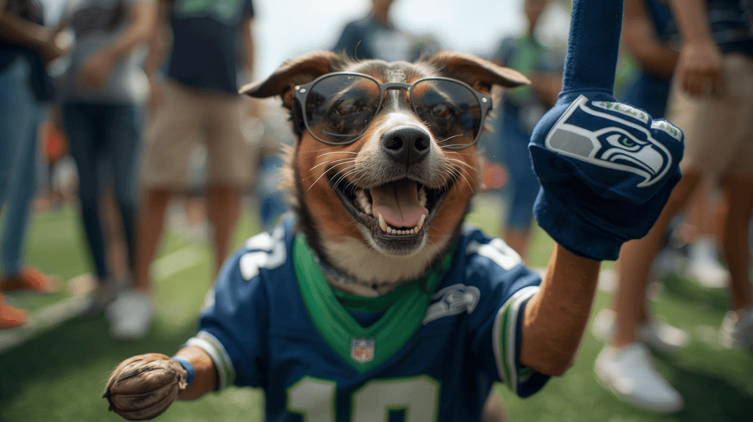 Dog in Seahawks attire