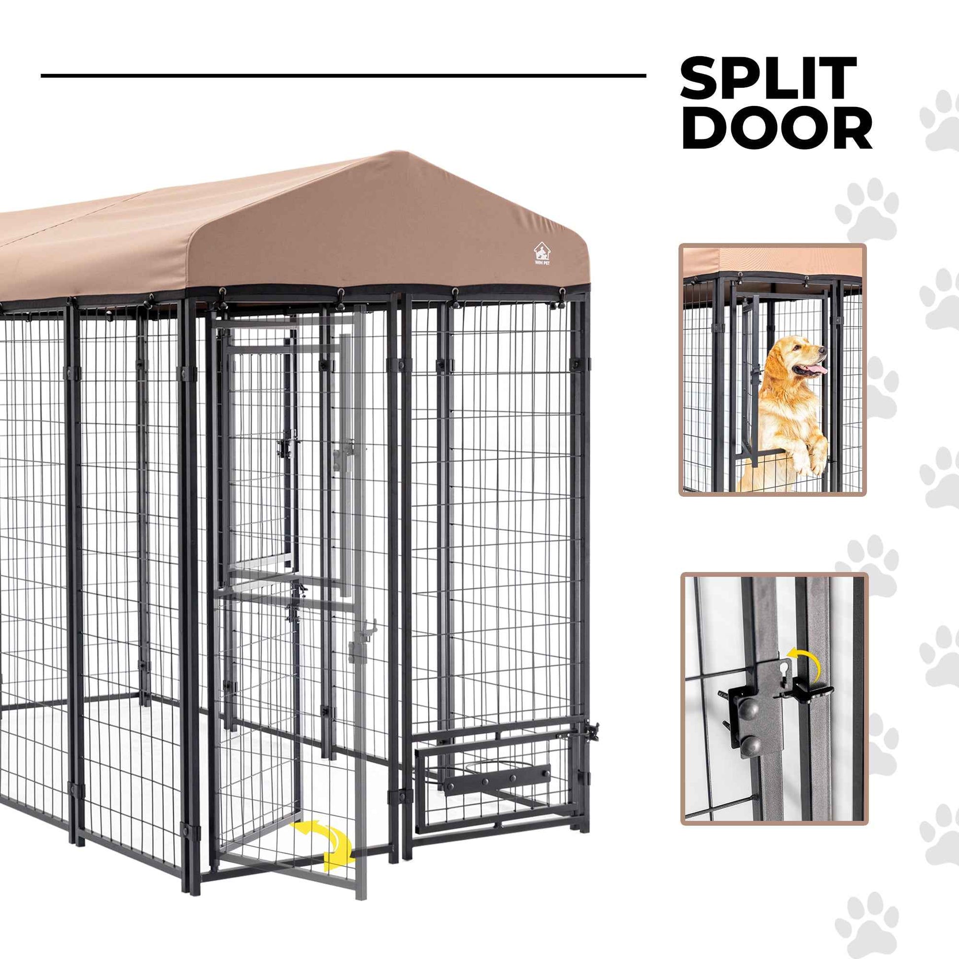 Upgraded Dog Kennel - Win World Int'l 4' x 8' x 6' High-Quality Outdoor Dog Housing showing split door