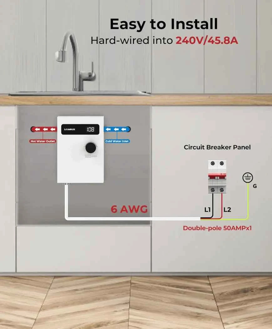 Camplux Electric Tankless Water Heater 11kW - Instant Hot Water Solution